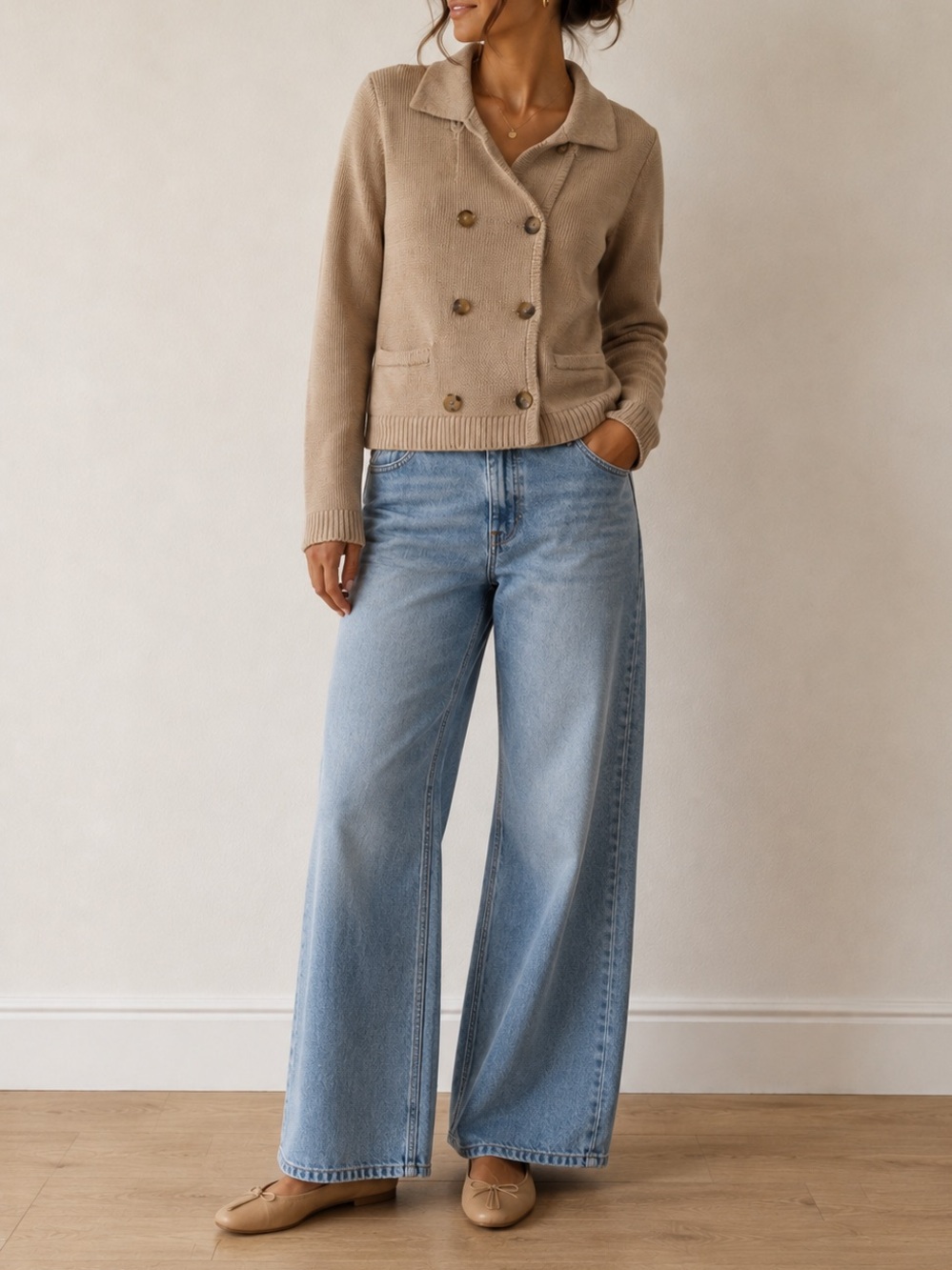 J. Crew Double Breasted Cropped Cardigan Womens Medium Tan Knit Sweater Jacket